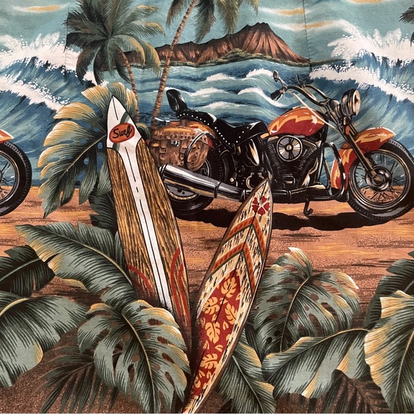 Vintage KY’S Hawaiian Beach Motorcycle Surf Print - Cotton Mini Dress - Sz M-L - Picture 6 of 13